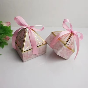 Pyramid Shape Paper Candy <b>Box</b> with Ribbon Bow Pearl Decoration for <b>Wedding</b> Party Favor <b>Gift</b> Packaging - Product Image 5