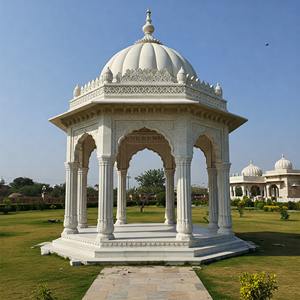 Pavillon de jardin en marbre indien traditionnel, design ferme, pavillon en pierre artisanal, piliers ornés, luxe, hôtel, villa, parc - Product Image 1