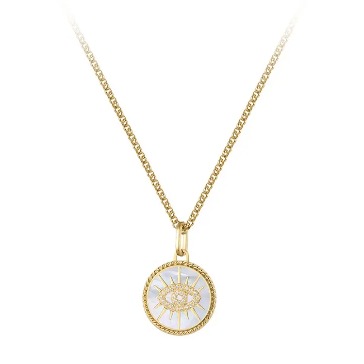 18K Gold Plated Stainless Steel Jewelry O Word Chain Shell Eye Zircon INS Accessories Round Card Women Necklaces P223287