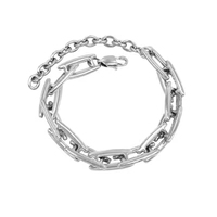 VAF Largeur 10mm Double Lames Bracelet Chaîne Lourde Fait Main Acier Inoxydable Longueur 17 + 5cm Hip Hop Unisexe