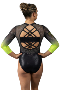 <span class=keywords><strong>Justaucorps</strong></span> de gymnastique pour filles, à manches longues, avec strass scintillants, 100% nylon, noir, <span class=keywords><strong>vert</strong></span> néon, vêtements d'entraînement - Product Image 4