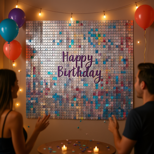 12PK Squared Sequin Shimmer Wall Backdrop pour décorations murales de fête - Product Image 2