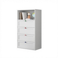 Commode en fer blanc avec boutons ronds colorés, moderne, écologique et durable, à 4 tiroirs pour le rangement de la chambre et du salon