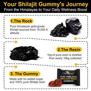 Complément alimentaire OeBotanical Pure Himalayan Shilajit Gold Gummies, gommes à mâcher au shilajit d'or de l'Himalaya, 3000 mg avec ashwagandha - Product Image 3