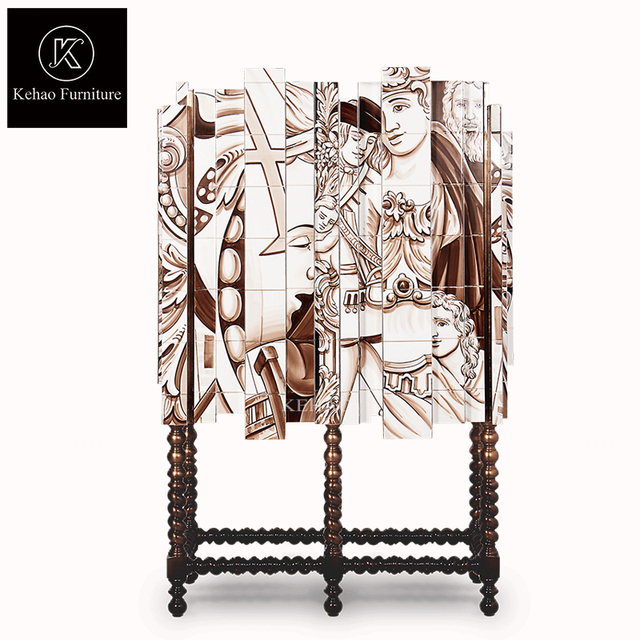 Luxury Designer Customized Colorful Handmade Painted Heritage Cabinet Modern Unique Wine Cabinet