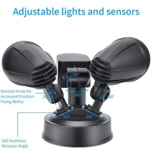 PIR cảm biến chuyển động ngoài trời tường ánh sáng kép đầu IP65 không thấm nước hàng không nhôm + ABS COB LED 3000k-6000K E26 cơ sở ánh sáng sân vườn - Product Image 6