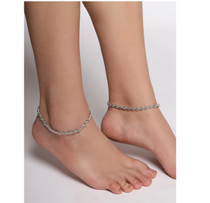Delicada Tobillera de Plata con Cristales Florales para Mujer, Cadena Delgada, Joyería para el Pie, para Uso Moderno y Tradicional - Product Image 4