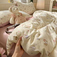 Ensemble de literie quatre pièces en coton ultra-doux de classe A, draps en pur coton style Ins, housse de couette, protège-matelas