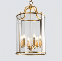 Lustre de cage à oiseaux rétro américain tout en cuivre pour la maison, le couloir, la salle à manger, l'escalier et la lampe cylindrique en verre.