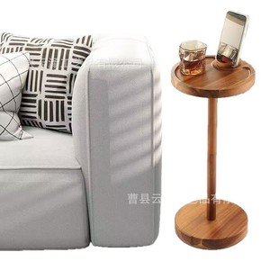Cross-border wooden <b>round</b> sofa <b>side</b> <b>table</b> with phone holder floor <b>small</b> <b>table</b>, <b>small</b> <b>side</b> <b>table</b>, corner <b>table</b>, storage rack - Product Image 3