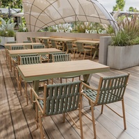 Ensemble de table et banc de patio extérieur en alliage d'aluminium moderne pour parc, salle à manger, hôtel