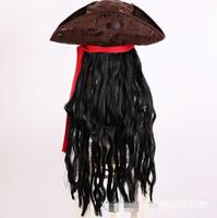 Ecowalson Cosplay Pirate Capitaine Chapeau Dress up Props Hommes Femmes Carnaval Perruque Cap Avec Tresses pour Party Stage Performance