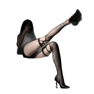 Medias hasta el muslo para mujer Rose Cloud, sexys, negras, por encima de la rodilla, con tirantes y lazo, Pure Desire - Product Image 1