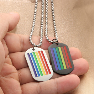 yunnique Stainless Steel Rainbow Striped Pendant Necklace Men's Geometric Themed Gift Jewelry 280644 - Product Image 3
