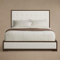 Modernes Hochwertiges Box-Tufted Panelbett Massives Eichenholzbett Queen/King Size Schlafzimmermöbel
