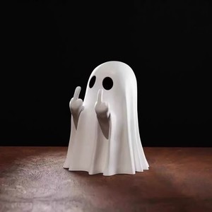 Estatuilla de Fantasma Adorable de Resina, Decoración de Halloween para Interiores, Adorno para Fiestas, Diseño de Dedo Medio - Product Image 1