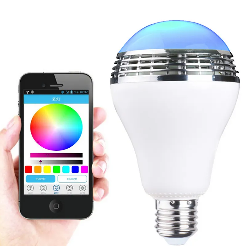 RGBW音楽電球スピーカーマルチカラー変更12WLED電球相当の調光可能なアプリ制御E26スマート音楽電球