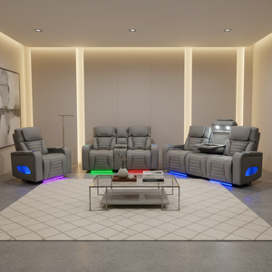 Built To Last Eco Leather Power Reclining <b>Sofa</b> Set With LED Lights And Storage Compartments And Metal Legs <b>For</b> Living Room - Product Image 4