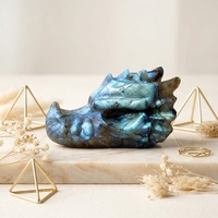 Crânes de dragon sculptés à la main en labradorite naturelle avec éclat bleu, figurine de dragon en cristal poli, pierre de guérison Reiki