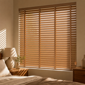 Persianas Venecianas <span class=keywords><strong>de</strong></span> Madera Marrón Personalizadas, con Cintas <span class=keywords><strong>de</strong></span> Tela a Juego - Product Image 1