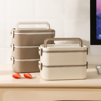 Boîte à lunch bento Happycooking en acier inoxydable pour enfants et adultes, double niveau, étanche, compatible micro-ondes, sac isotherme, couverts