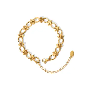 Hot Sale Custom Logo Fast Delivery Retro 18k Gold Plated Handmade Fine Jewelry Bracelet En Acier Inoxydable 2022