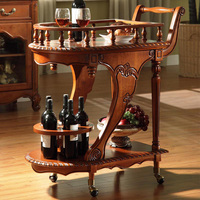 Chariot de service de style antique, chariot à vin rouge pour cocktails d'hôtel, chariot de bar en bois massif de style américain, mobilier pour la maison et l'hôtellerie