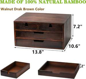 Boîte de <span class=keywords><strong>rangement</strong></span> de bureau en bois, boîte à maquillage de style tiroir pour bureau, armoire de <span class=keywords><strong>rangement</strong></span> de bureau marron foncé avec 4 tiroirs - Product Image 5