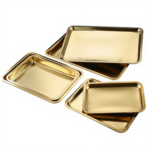 Vassoi Decorativi Moderni Quadrati <span class=keywords><strong>in</strong></span> <span class=keywords><strong>Acciaio</strong></span> Inox 304 Dorato Extra Spessi Modello 895 per Uso Domestico e Commerciale con Logo Personalizzato - Product Image 4