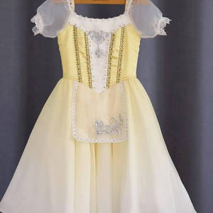 Nuovo Abito Tutu Lungo Giallo Romantico Professionale con Bretelle per Costumi da Danza Classica per Bambini e Spettacoli - Product Image 1