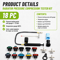 Kit de testeur de pression de radiateur 18 pièces, détecteur de fuite du système de refroidissement, pompe 0-2,5 bars avec 13 adaptateurs et thermomètre 200°C
