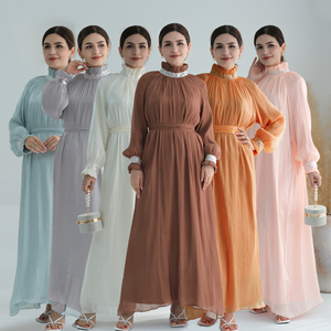 Sharut Vente en Gros Dubaï Abaya Luxe Satin Robe Musulmane Pudique Femme É<span class=keywords><strong>l</strong></span>égante Personnalisée Eid Paillettes Scintillantes Abaya - Product Image 5