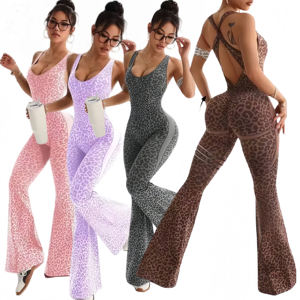 Tuta Intera Donna a Vita Alta con Stampa Leopardata, Body Yoga Modellante Senza Cuciture, Abbigliamento Sportivo Casual <span class=keywords><strong>Sexy</strong></span> per <span class=keywords><strong>Fitness</strong></span> - Product Image 1