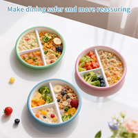 Ensemble de 4 assiettes et bols en porcelaine pour enfants, base à ventouse, manchons en silicone antidérapants, compatibles micro-ondes/lave-vaisselle, design rond moderne