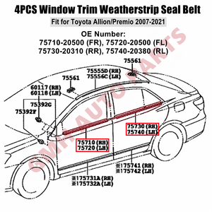 طقم شريط حماية مصبوب لأبواب سيارة تويوتا أليون/بريميو الأمامية والخلفية 2007-2010 و 2010-2016 و 2016-2021، رقم القطعة الأصلية 7571020500 و 7573020310 - Product Image 2