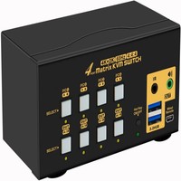Commutateur KVM CARATAR 4x2 Matrice VGA DVI USB 3.0 4K 60Hz pour 4 Ordinateurs, Partage de Clavier, Souris et Périphériques PC