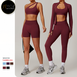 Conjunto de 2 piezas de talla grande personalizado para mujer, traje de gimnasio sin costuras con hombros descubiertos, conjunto de Yoga y Pilates para correr con logotipo en la cintura - Product Image 2