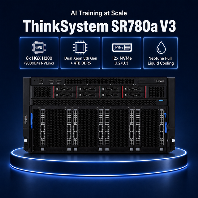 Brand New ThinkSystem SR780a V3 Dual Intel Xeon 4TB DDR5 8x NVIDIA H200 GPU NVLink AI Training GenAI OEM 5U Rack Server