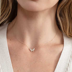 قلادة زفاف رومانسية من Xinyun مصنوعة من النحاس مع كريستال زركون على شكل فراشة، مطلية بالذهب عيار 18 قيراط، قلادة هندسية دائرية على شكل دمعة - Product Image 4