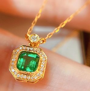 Collier Xinfly en or jaune 18 carats, style tendance, pierre précieuse véritable, pendentif émeraude et diamant 0,35 ct avec chaîne à maillons - Product Image 4