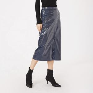 <span class=keywords><strong>Jupe</strong></span> <span class=keywords><strong>crayon</strong></span> <span class=keywords><strong>longue</strong></span> en similicuir bleu à taille haute et fente pour femme élégante - Product Image 2