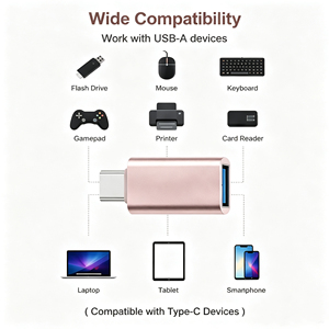 อะแดปเตอร์ USB เป็น USB C ความเร็ว 5Gbps USB 3.0 OTG สีโรสโกลด์ อะลูมิเนียม ตัวแปลง Type C แบบเสียบใช้งานได้ทันที สำหรับ <span class=keywords><strong>iPhone</strong></span> 16 Samsung iPad Galaxy แล็ปท็อป - Product Image 4