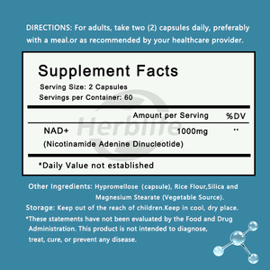 Capsules NAD+ Marque Blanche Supplément de Nicotinamide Adénine Dinucléotide OEM ODM Soutien Énergétique Cellulaire 120 Capsules Végétaliennes - Product Image 2