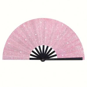 Eco-Friendly 33cm Golden <b>Glitter</b> Kung Fu Tai Chi Design Plastic Hand Fan Bamboo Crafts for Square Dance Fitness Studio - Product Image 3