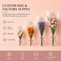 Kantong Bunga Tahan Air Cetak Gravure Grosir, Selongsong Bunga BOPP Trapesium untuk Florist Pernikahan