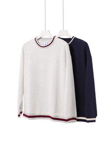 <span class=keywords><strong>Pull</strong></span>-over ample à rayures contrastées en coton mélangé 320g, style <span class=keywords><strong>vintage</strong></span> américain, col rond, épaules tombantes, printemps-automne - Product Image 2