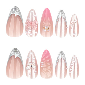 <span class=keywords><strong>Uñas</strong></span> Postizas Cortas con Punta Francesa y Lazo 3D, para Uso Diario o Bodas - Product Image 3
