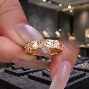 Bague de Fiançailles et Alliance Vintage en Or Jaune 18K Massif avec Diamants Sertis à Griffes en Forme de Fleur pour Anniversaire et Fête - Product Image 2