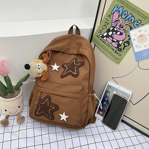 Sac à dos de grande capacité de style rétro américain pour étudiants Simple Trendy Junior High School Girl's Star Design for College Students - Product Image 3