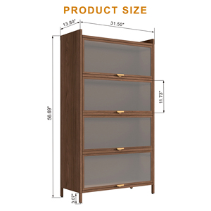 57'' <b>Tall</b> Metal Cabinet 4 Flip Doors Ample <b>Storage</b> Space Bedroom Office Living Room Hallway Entryway Walnut - Product Image 5